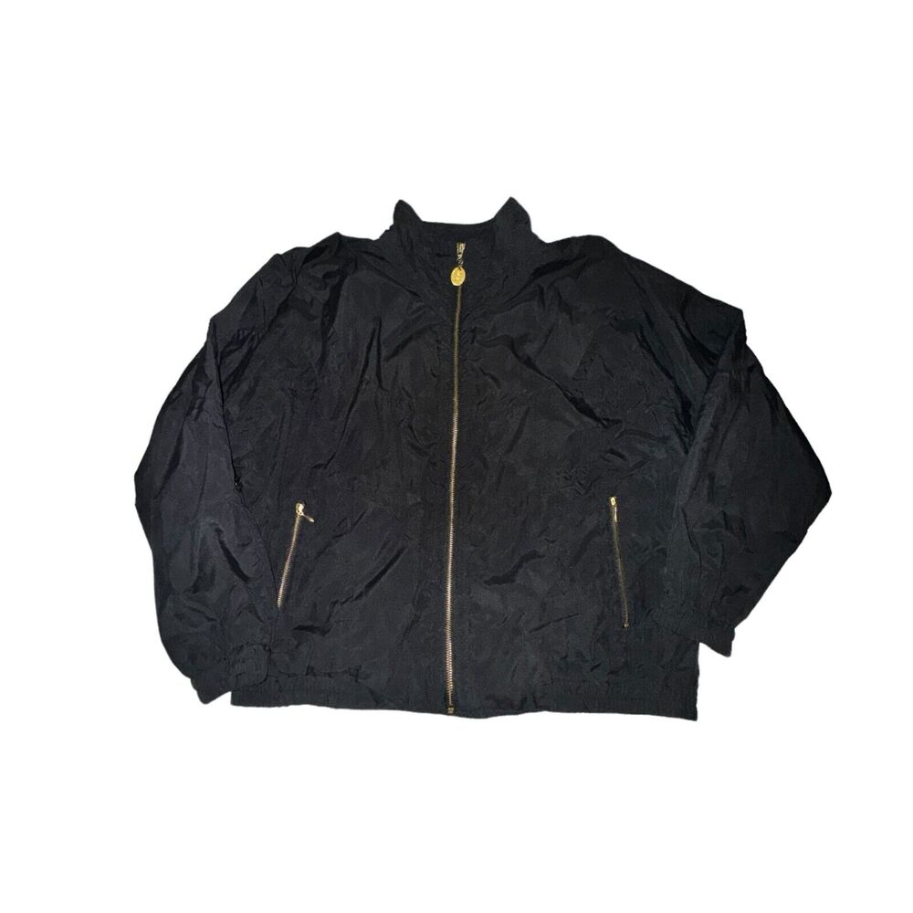 Vtg Tail Activewear Windbreaker Women's Size M Black Full Zip Jacket Zip Pockets